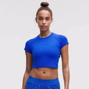 Lululemon Women's Blue Swiftly Tech Cropped Short Sleeve Shirt 2.0 Size 4